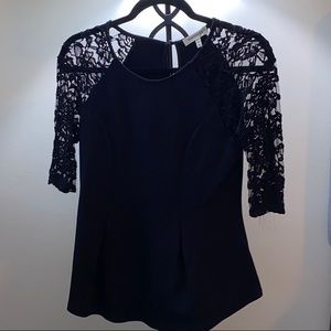 Monteau Black Lace Sleeved Peplum Top